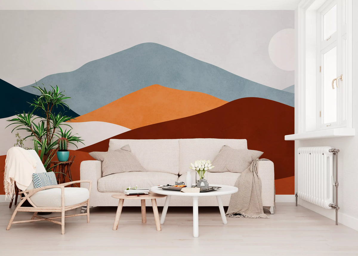 Minimalistisches Wandbild mit gemaltem Berg-Horizont