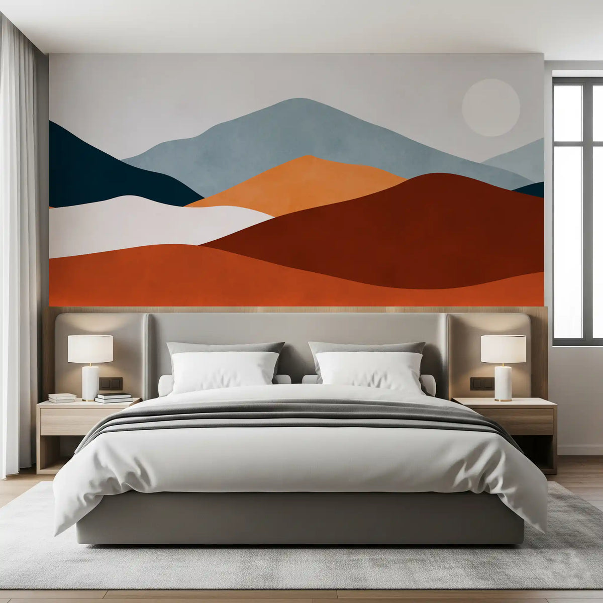 Minimalistisches Wandbild mit gemaltem Berg-Horizont
