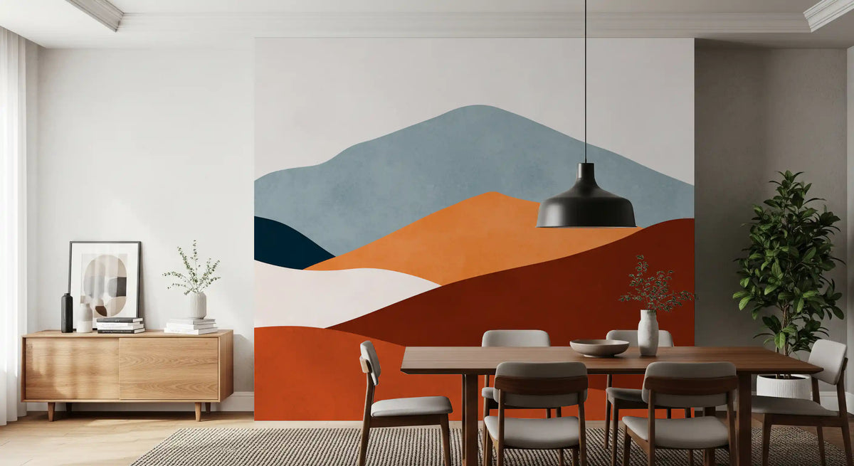 Papier peint panoramique mural représentant un horizon montagneux peint dans un style minimaliste