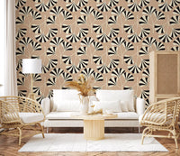 Minimalistisk väggmålning med ginkgobladsmönster