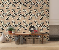 Minimalistisk väggmålning med ginkgobladsmönster