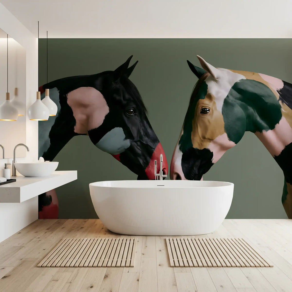 Painted Equine Duo Wall Mural