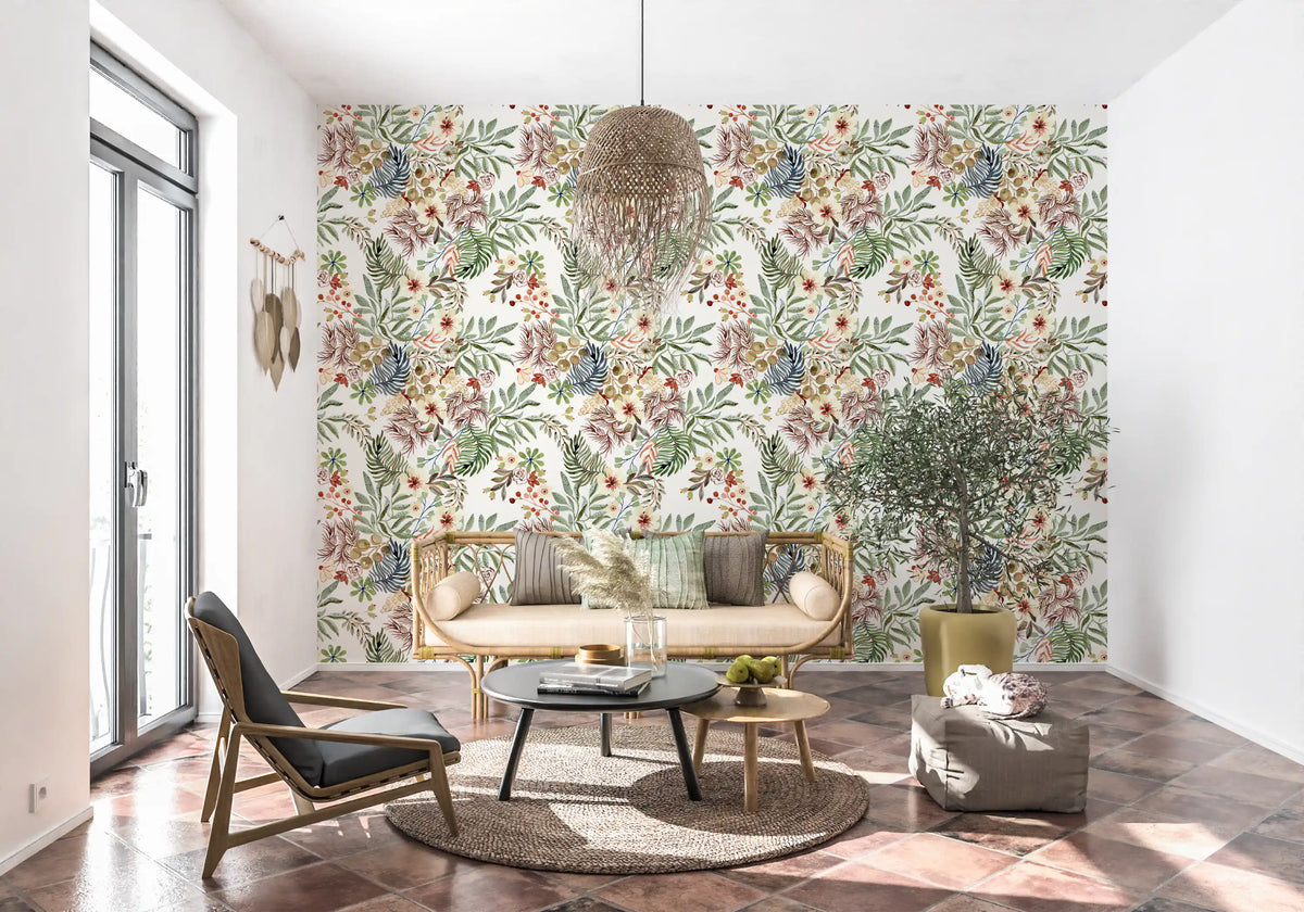 Tapet med illustration af vilde blomster fra en rustik eng