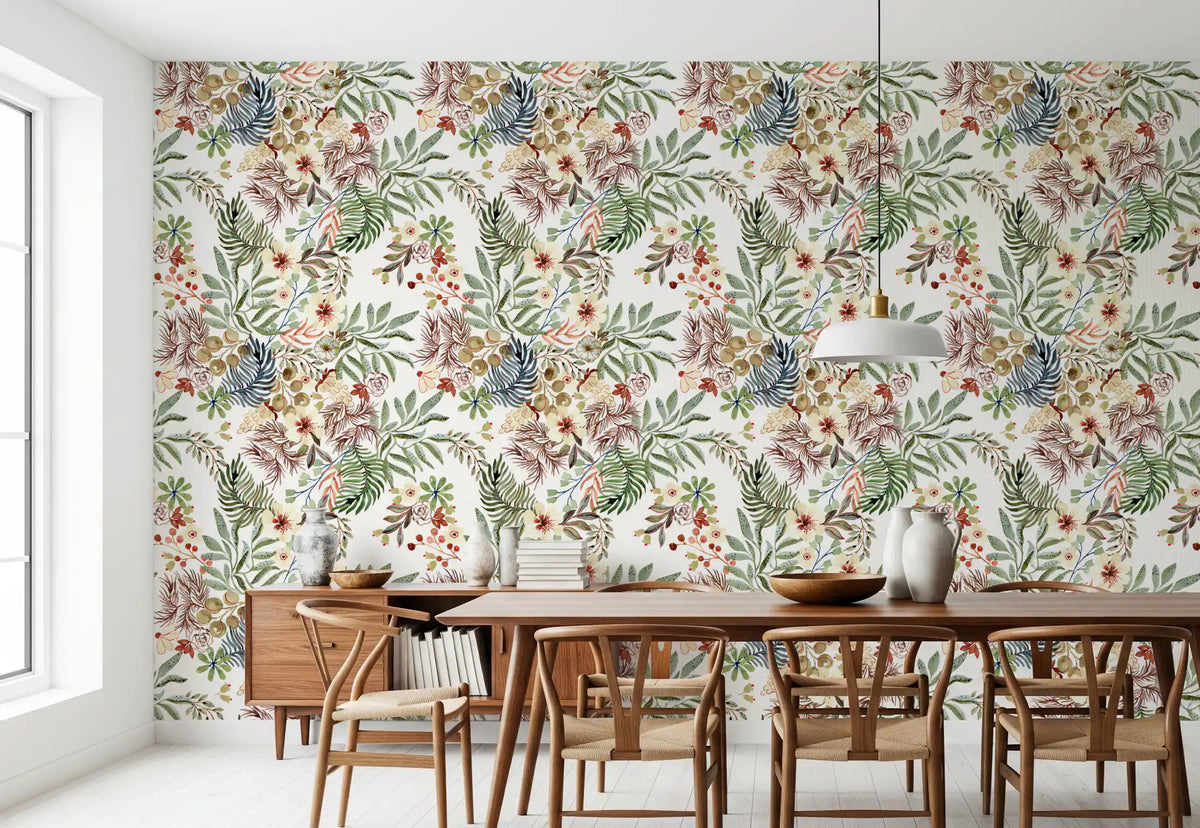 Tapet med illustration af vilde blomster fra en rustik eng