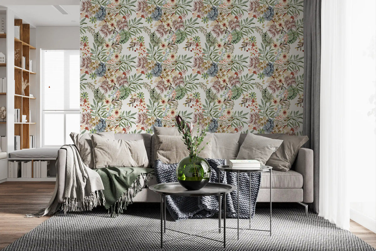 Tapet med illustration af vilde blomster fra en rustik eng