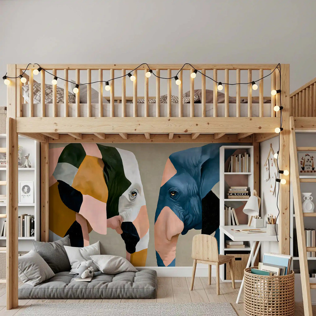 Abstraktes Wandbild „Elefantenbegegnung“