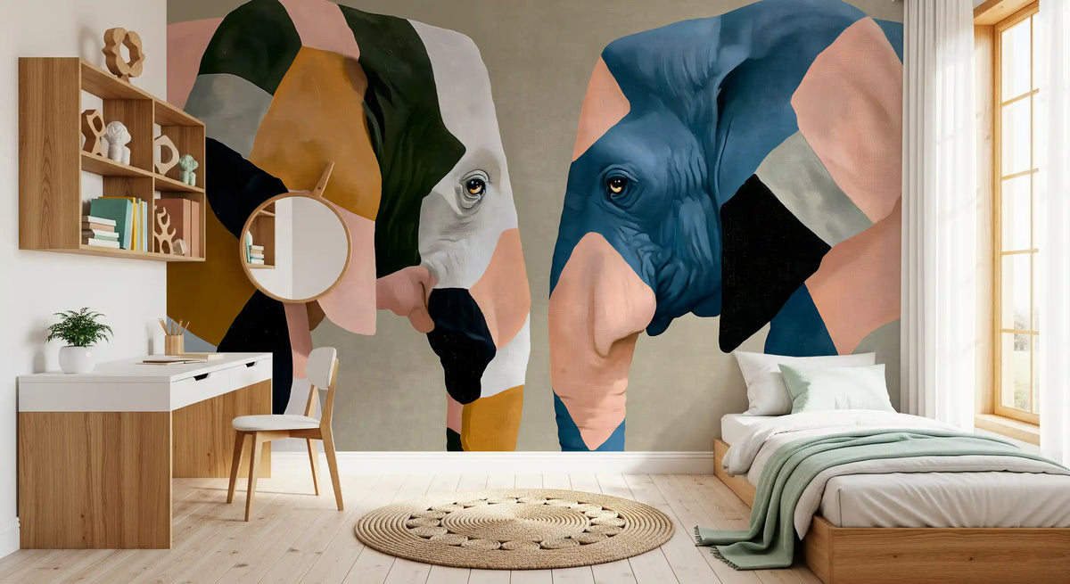 Abstraktes Wandbild „Elefantenbegegnung“