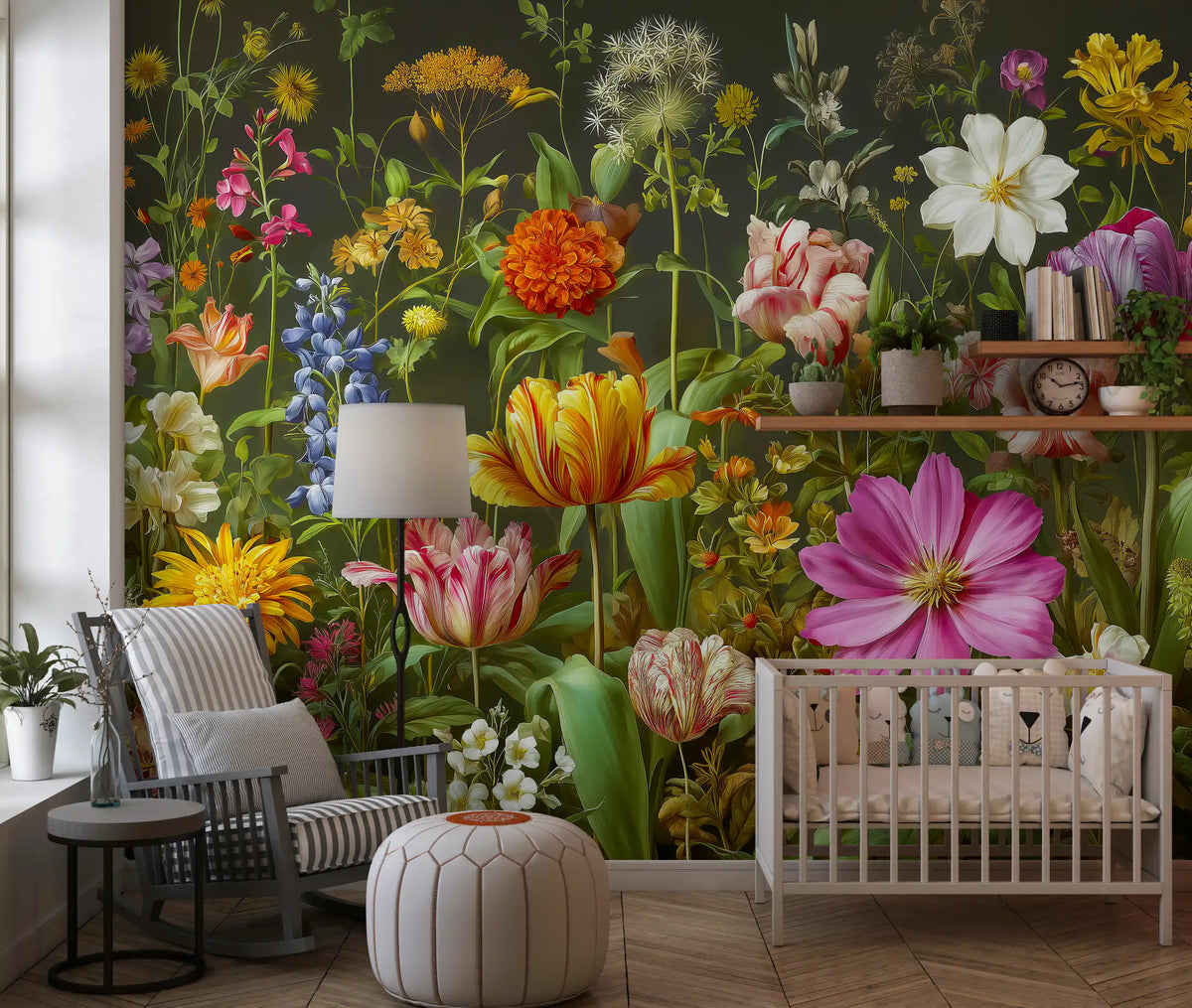 Botanische bloeiende muurschildering Midnight Meadow