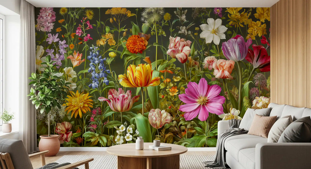 Botanische bloeiende muurschildering Midnight Meadow