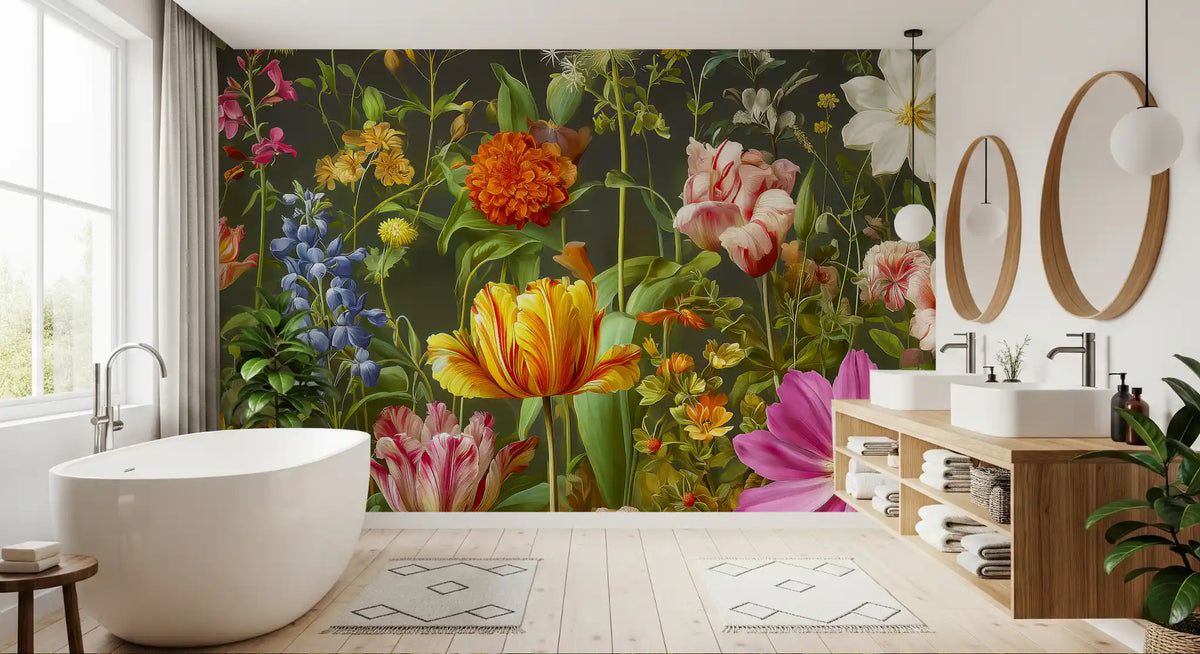 Botanische bloeiende muurschildering Midnight Meadow