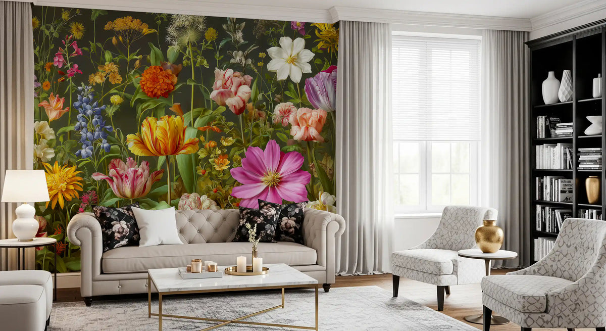 Botanische bloeiende muurschildering Midnight Meadow