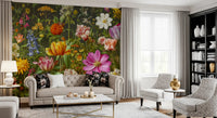 Botanische bloeiende muurschildering Midnight Meadow