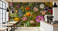 Botanische bloeiende muurschildering Midnight Meadow