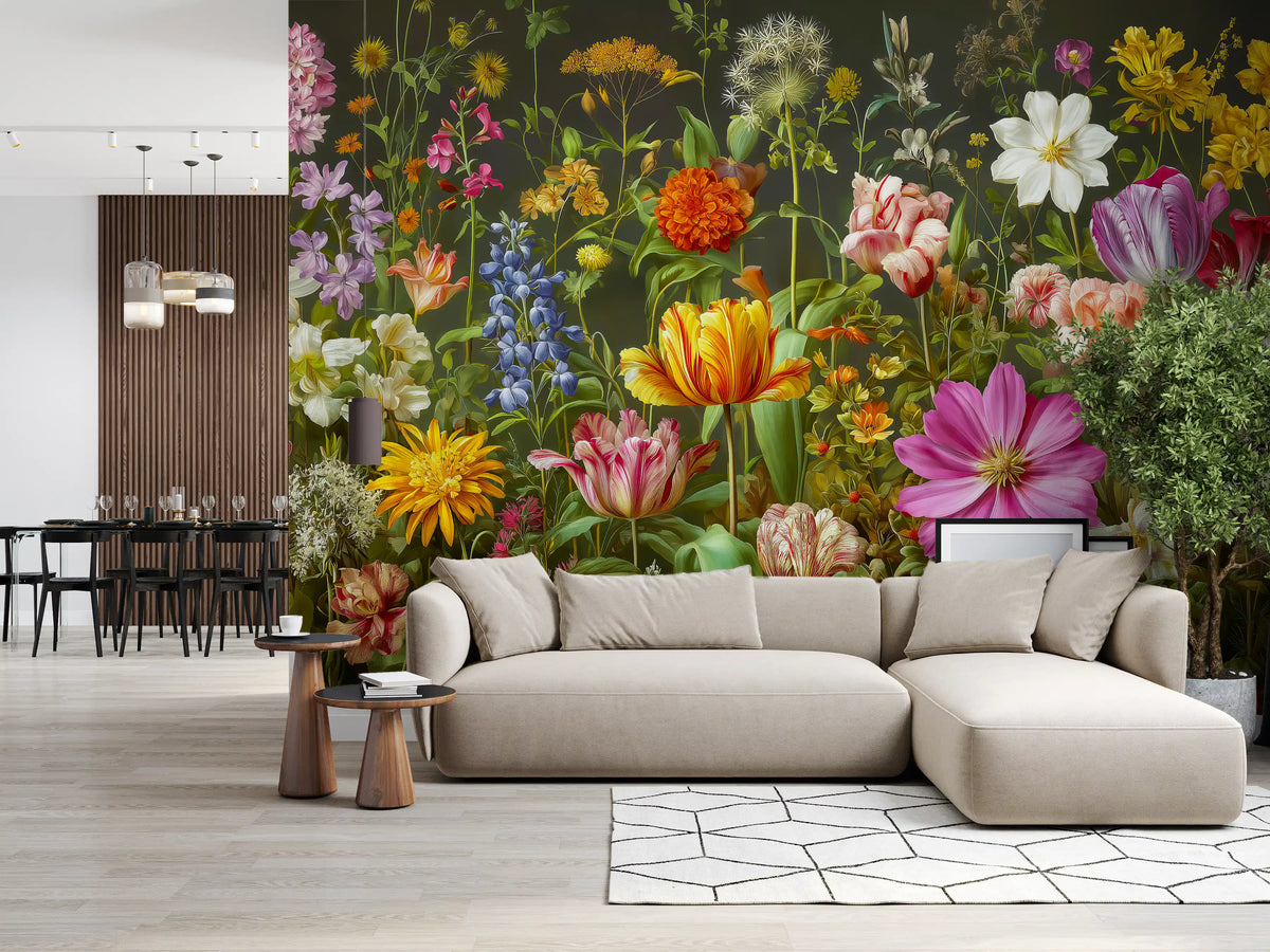 Botanische bloeiende muurschildering Midnight Meadow