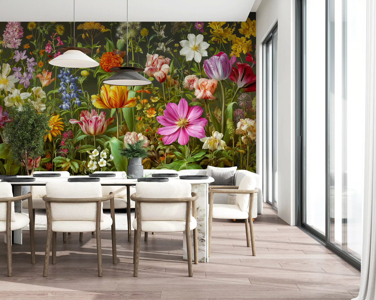 Botanische bloeiende muurschildering Midnight Meadow