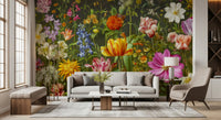 Botanische bloeiende muurschildering Midnight Meadow