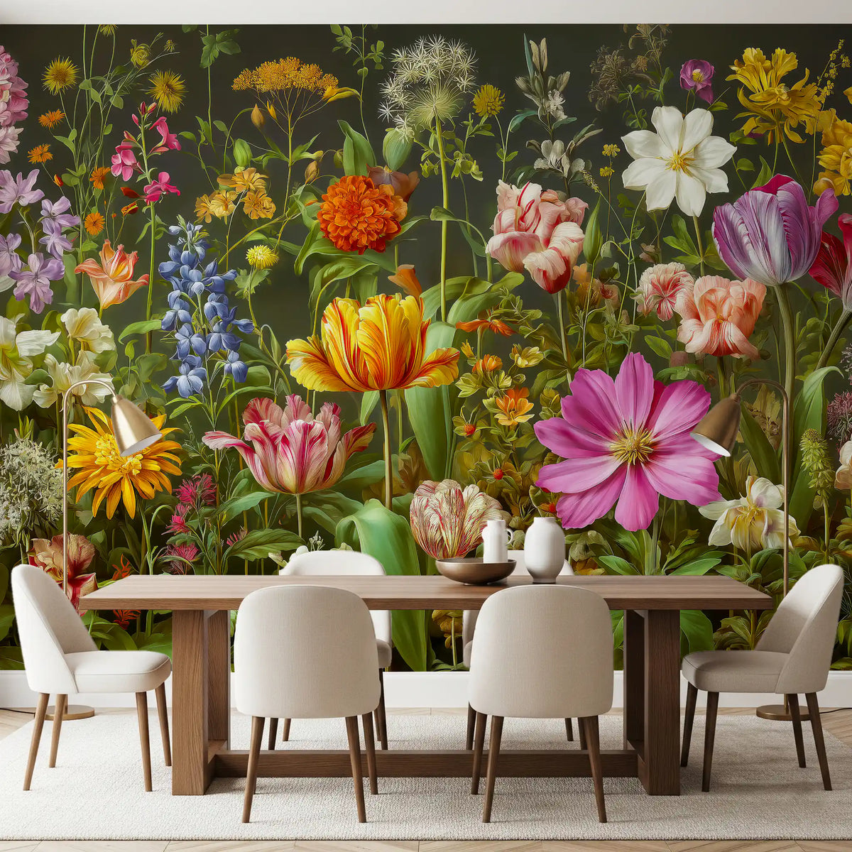 Botanische bloeiende muurschildering Midnight Meadow