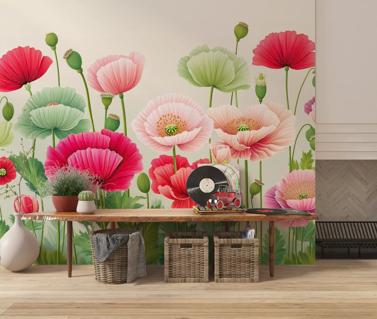 Mural panoramique mural « Prairie éthérée de coquelicots »