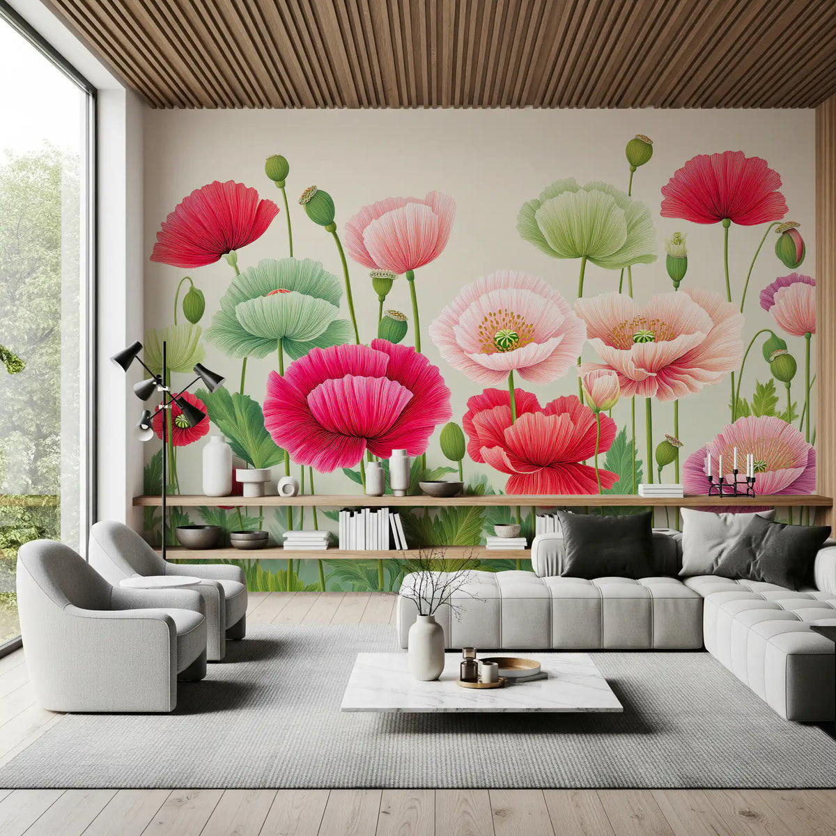 Mural panoramique mural « Prairie éthérée de coquelicots »