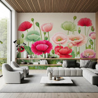 Mural panoramique mural « Prairie éthérée de coquelicots »