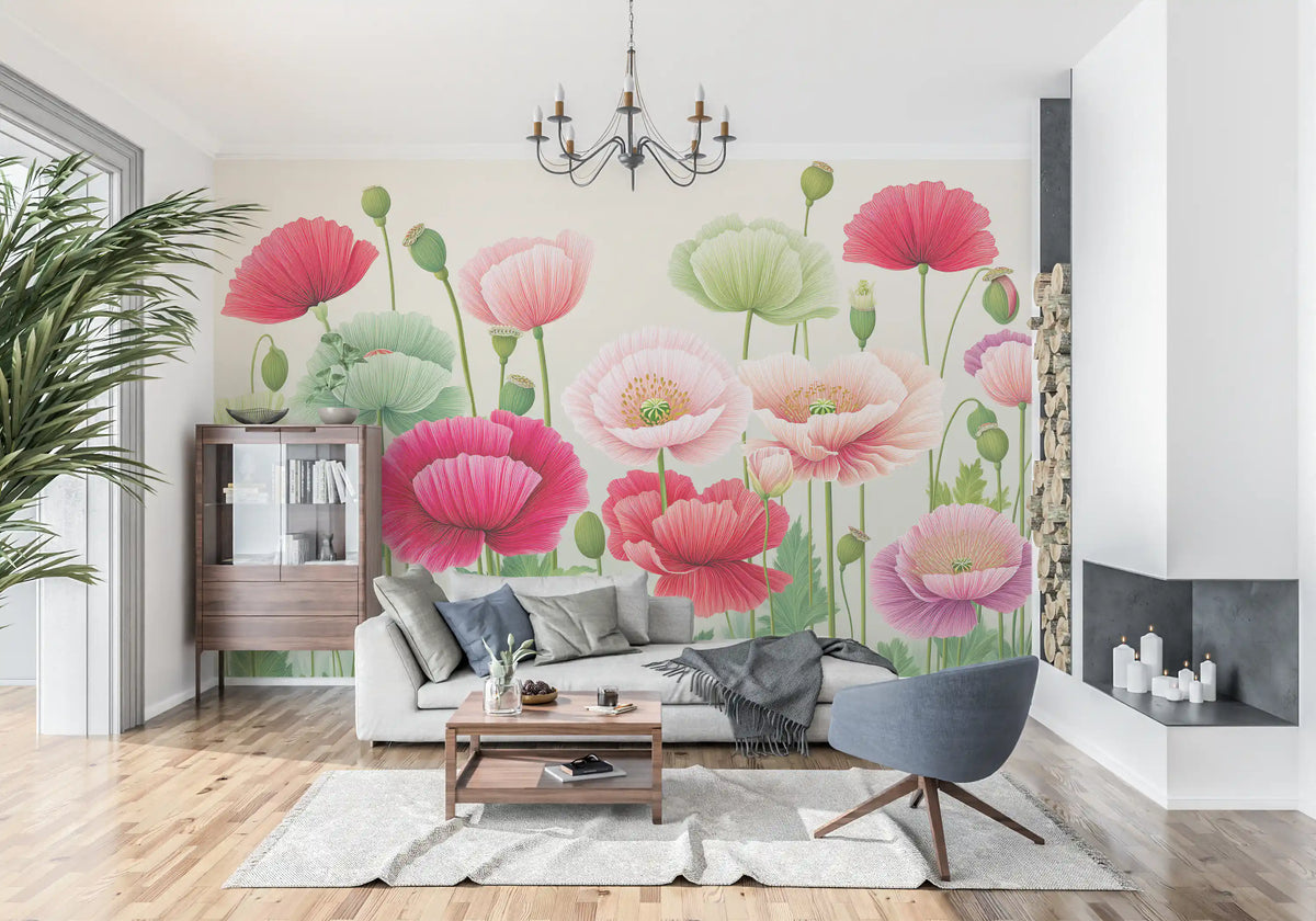 Mural panoramique mural « Prairie éthérée de coquelicots »