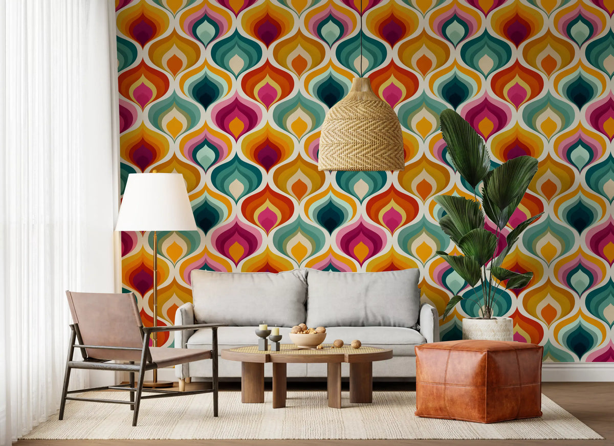 Abstrakte Mid-Century-Wellen-Tapete