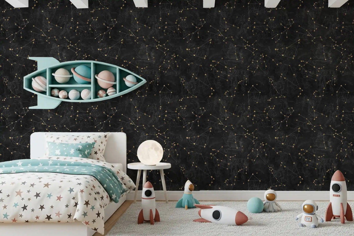 Eternal Star Atlas - Antracietkleurig behang⁠
