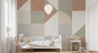 Papier peint panoramique mural avec composition géométrique de carreaux en terrazzo