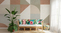 Papier peint panoramique mural avec composition géométrique de carreaux en terrazzo