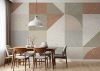Papier peint panoramique mural avec composition géométrique de carreaux en terrazzo