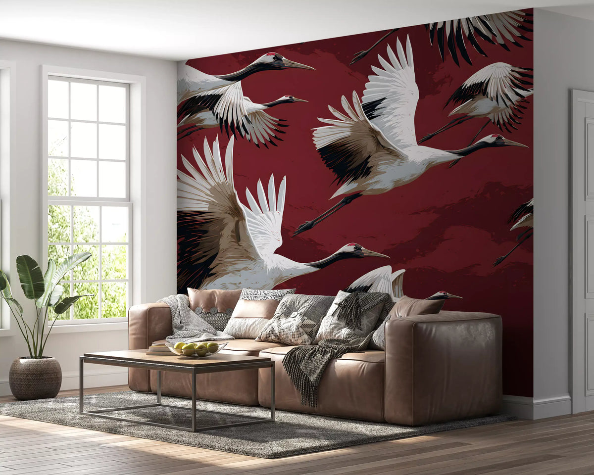 Papier peint mural Vol de grues cramoisi