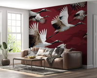 Papier peint mural Vol de grues cramoisi