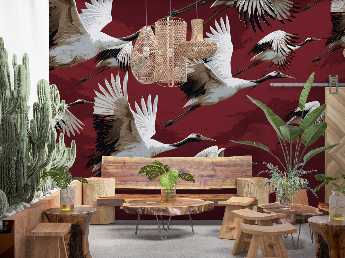 Papier peint mural Vol de grues cramoisi