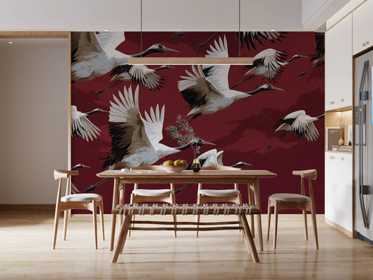 Papier peint mural Vol de grues cramoisi