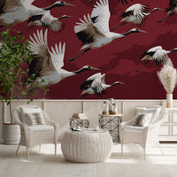 Papier peint mural Vol de grues cramoisi