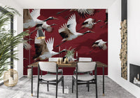 Papier peint mural Vol de grues cramoisi