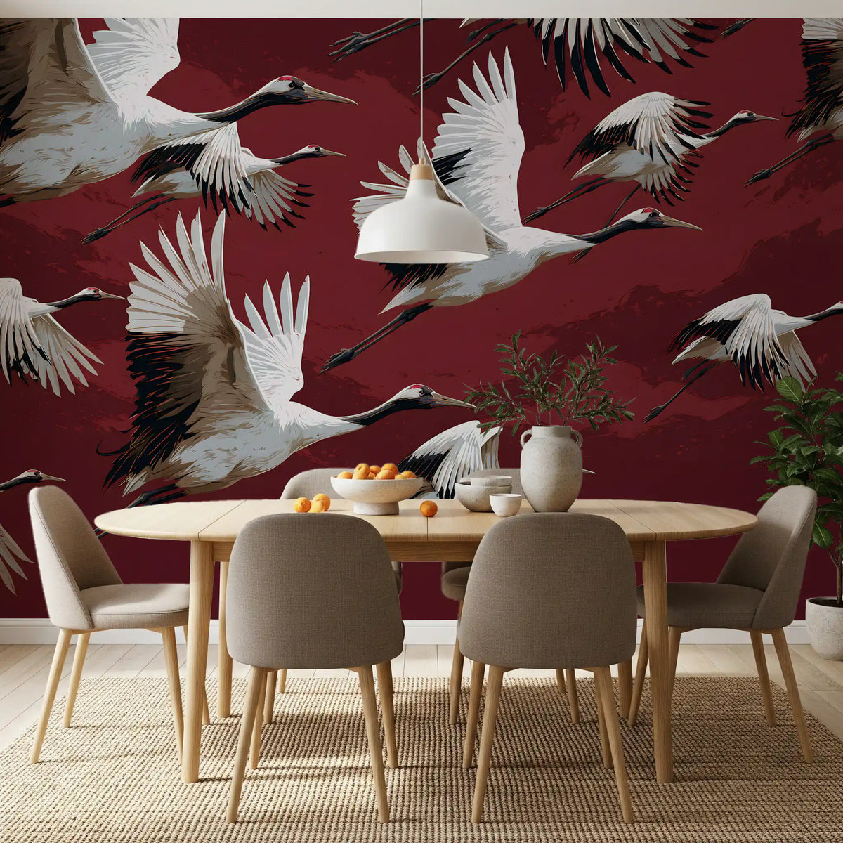 Papier peint mural Vol de grues cramoisi