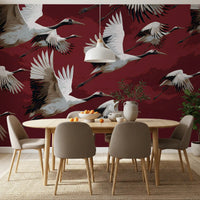 Papier peint mural Vol de grues cramoisi