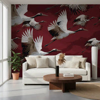 Papier peint mural Vol de grues cramoisi