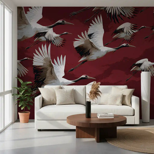 Papier peint mural Vol de grues cramoisi