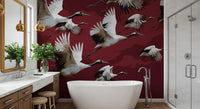 Papier peint mural Vol de grues cramoisi