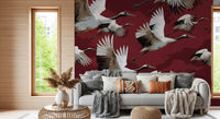 Papier peint mural Vol de grues cramoisi