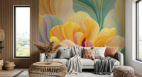 Papier peint panoramique en couches de pétales pastel