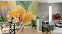 Papier peint panoramique en couches de pétales pastel