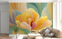 Papier peint panoramique en couches de pétales pastel