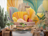 Papier peint panoramique en couches de pétales pastel