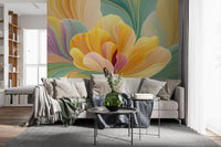 Papier peint panoramique en couches de pétales pastel
