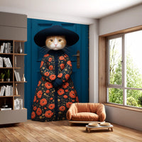 Wandbild „Königliche Raubkatze“ mit Mohnblumenmuster-Kleidung