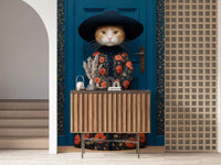 Wandbild „Königliche Raubkatze“ mit Mohnblumenmuster-Kleidung