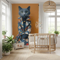 Sophisticated Feline in Floral Finery Wall Mural